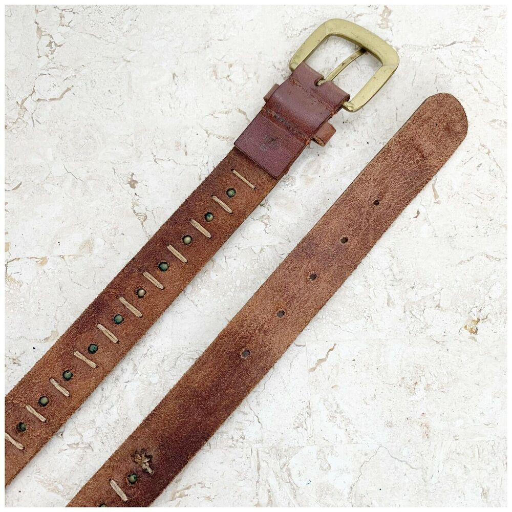 Brown Sturdy Harness Leather Belt Womens Size M Embroidered Beaded Boho - Picture 5 of 8